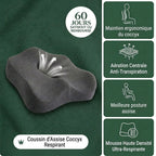 Coussin d'Assise Coccyx Respirant gris en mousse à mémoire de forme, avec ouverture centrale