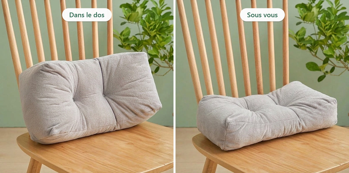 Coussin de chaise épais gris clair : à placer dans le dos ou sous vous, sur une chaise en bois