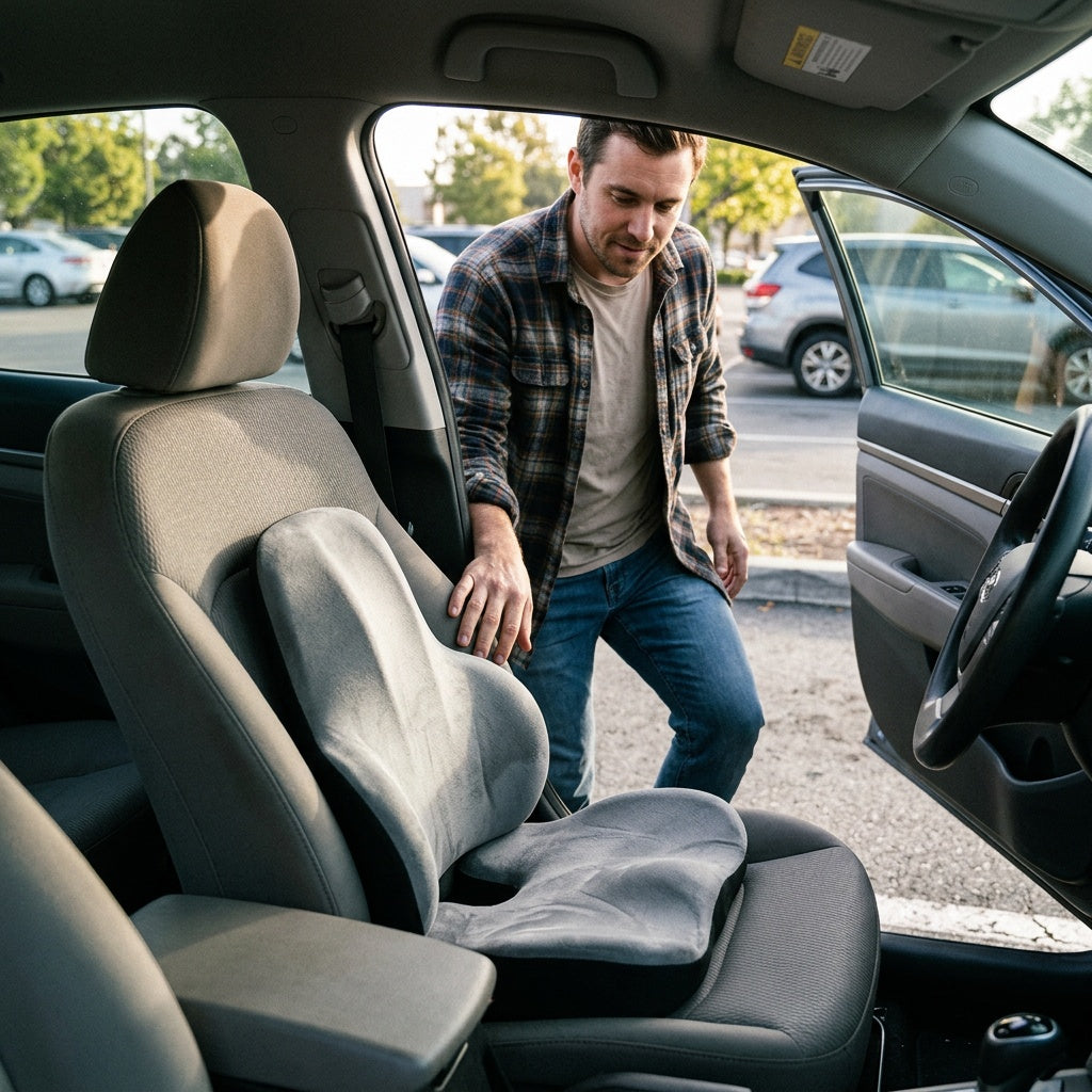Installation du coussin dossier et coccyx sur le siège auto