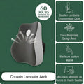 Coussin Lombaire Aéré gris en mousse à mémoire de forme, tissu respirant, meilleure posture assise