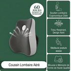 Coussin Lombaire Aéré gris en mousse à mémoire de forme, tissu respirant, meilleure posture assise