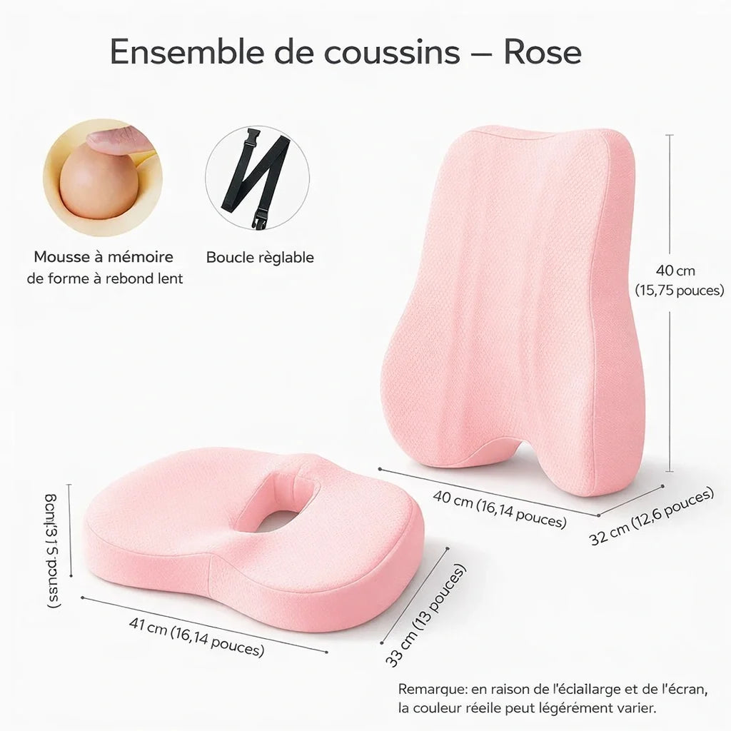 Coussin coccyx assise + dossier – Rose – vue 2