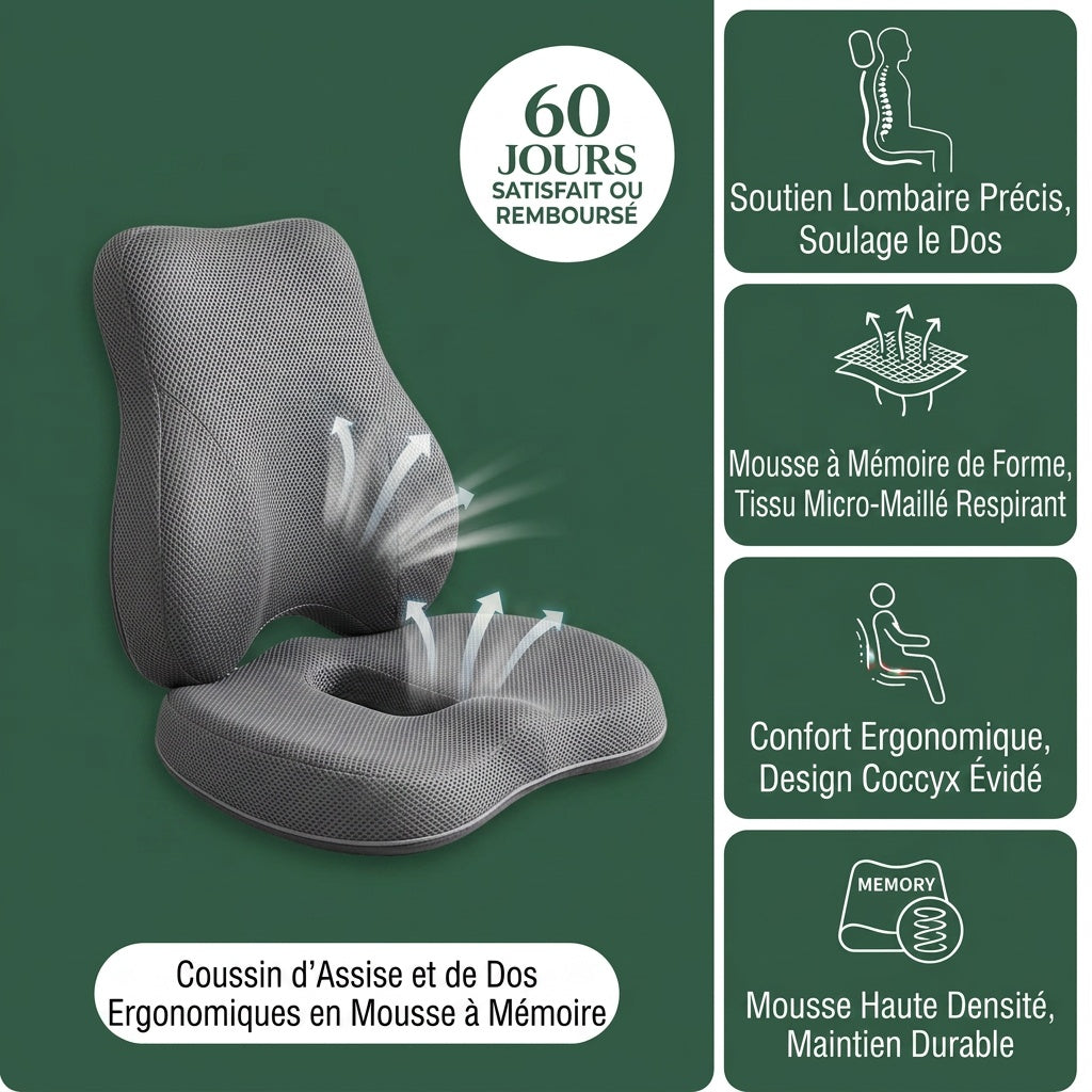 Coussin Télétravail Pro - Confort Bureau Sh/jour